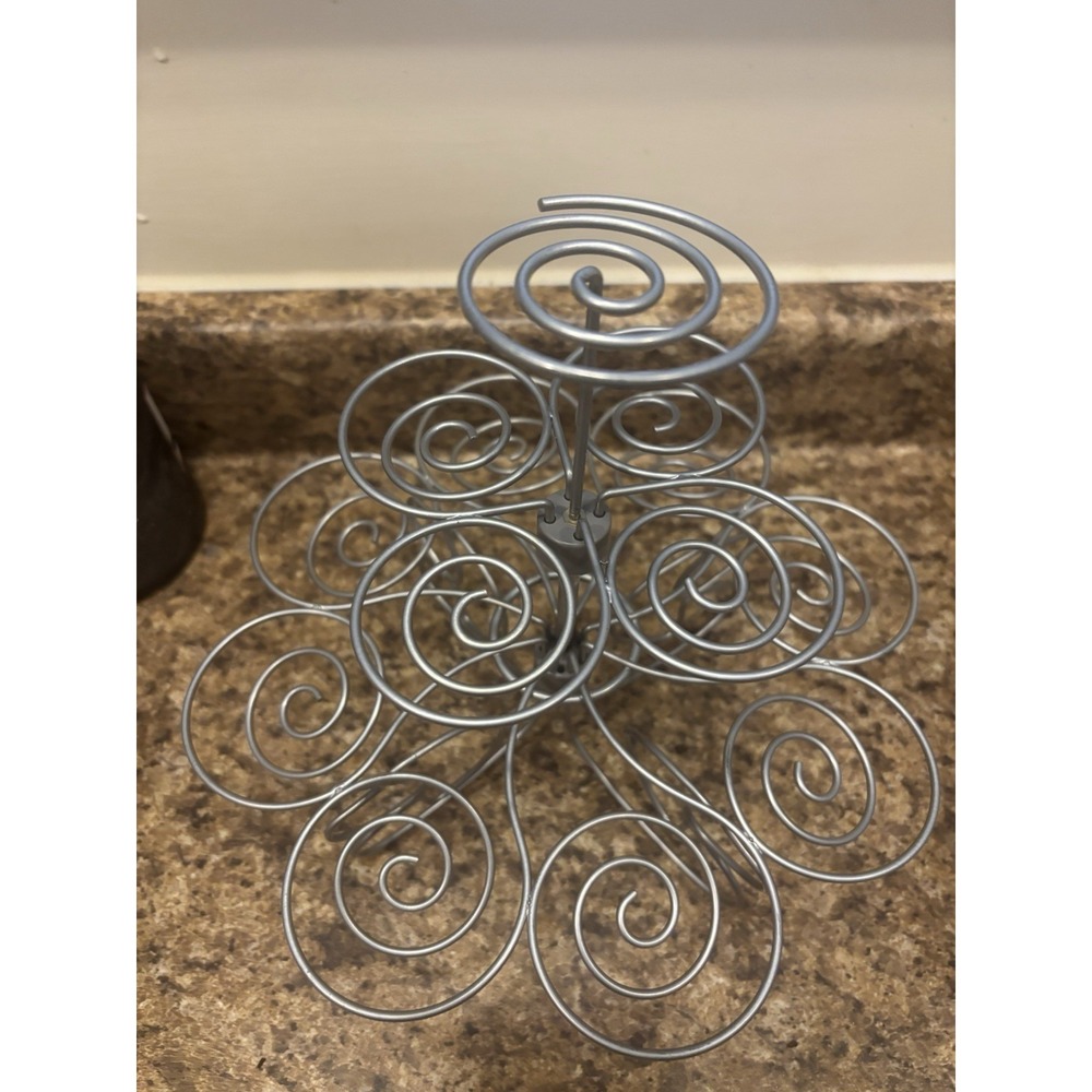 Set of 2 Silver Spiral Wire 13-Cupcake Tiered Dessert Display Stands